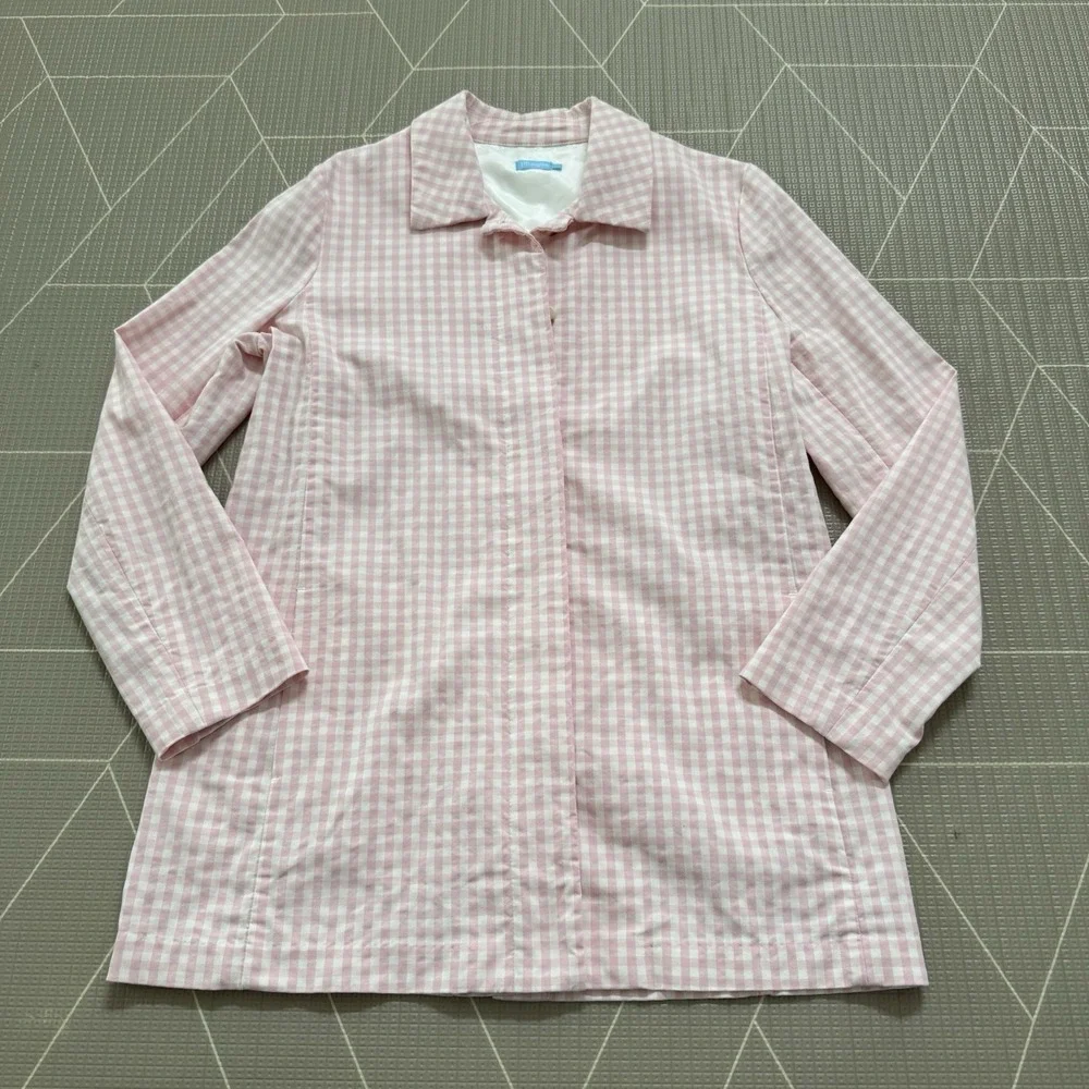 J McLaughlin Tyra‎ Coat Size Large Pink Gingham Trench Coat